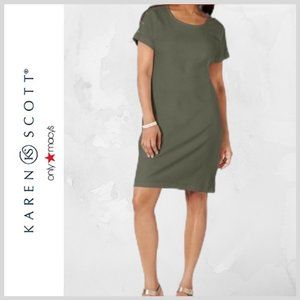 Karen Scott Petite SS Button-Shoulder Dress NWT